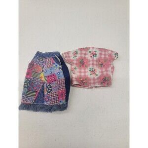Vintage 90s Skipper Doll Clothes  Denim Skirt, Flower Top Mattel